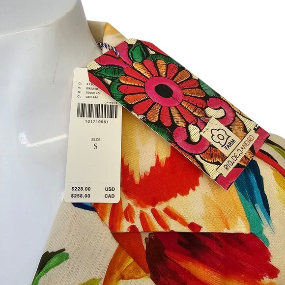 Farm Rio x Anthropologie Scalloped Shirt Dress, Linen Blend, Floral, Resort, S - Picture 4 of 12